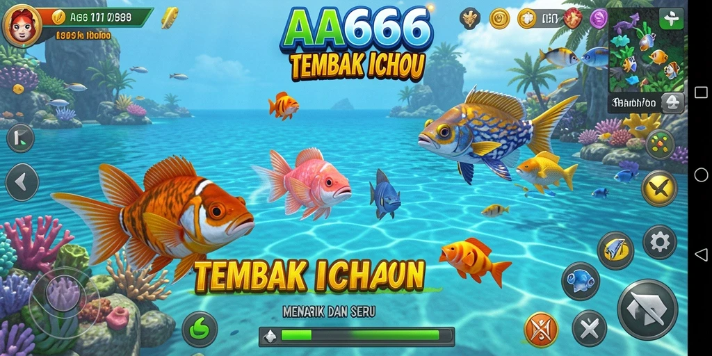 Screenshot gameplay AA666 menampilkan keseruan menembak ikan.