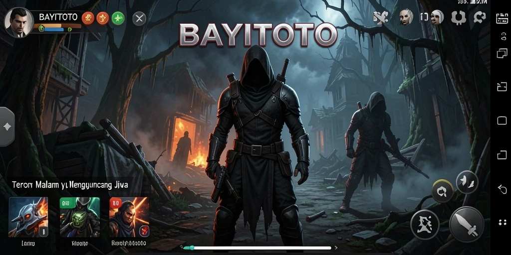 Screen utama BAYITOTO menampilkan suasana menyeramkan di dalam rumah angker.