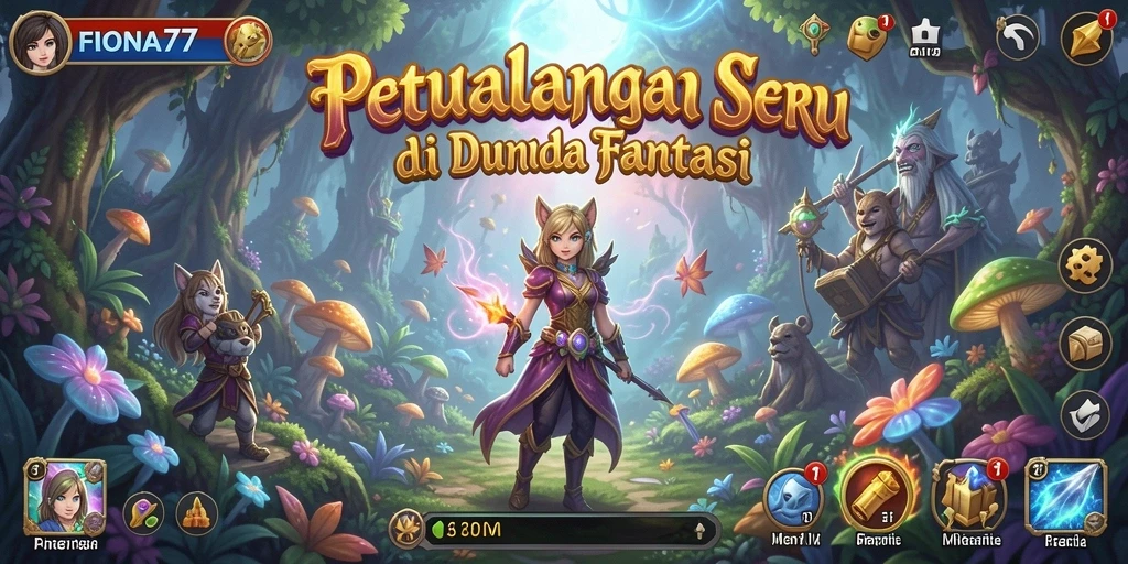 Tangkapan layar gameplay <strong>FIONA77</strong> menunjukkan petualangan epik di dunia fantasi.