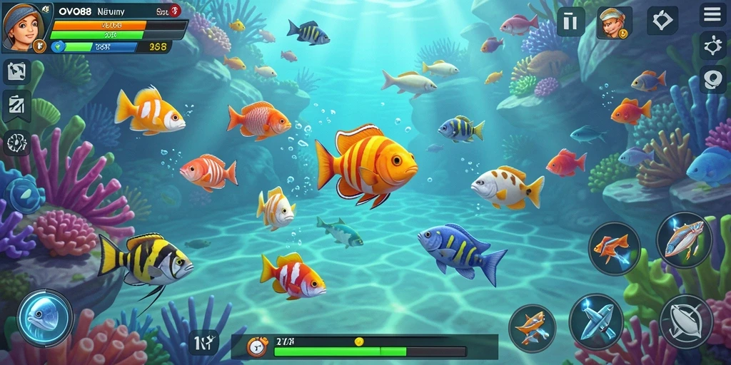 Screenshot OVO88 menampilkan serunya gameplay Tembak Ikan.